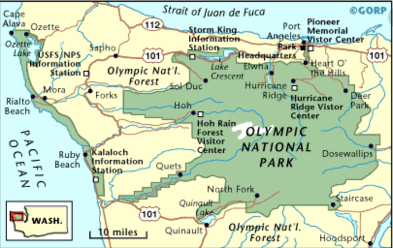 Map of Olympic National Park property, including places you can elope