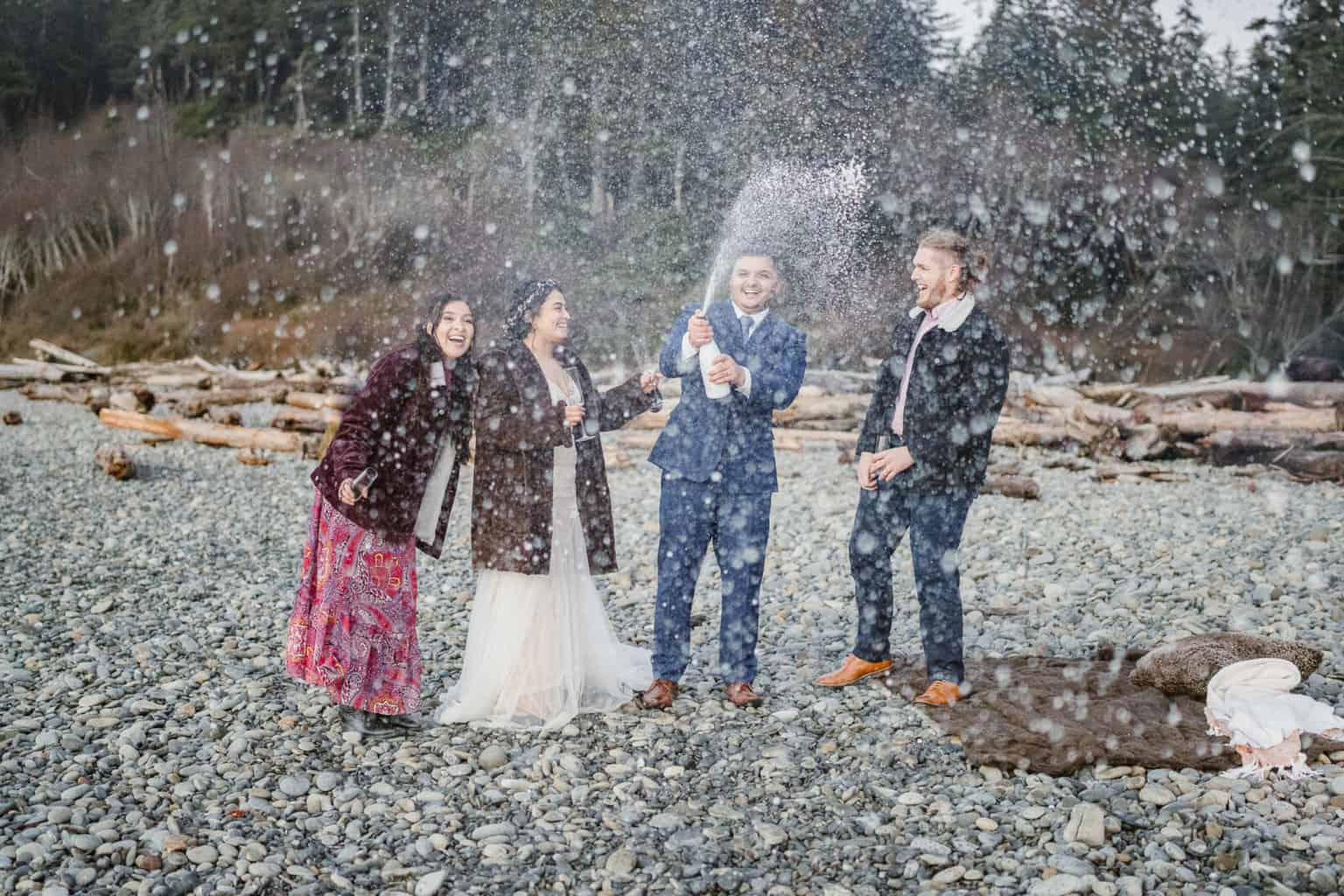Couple celebrates eloping with best friends on Ruby Beach with Outshined Photography