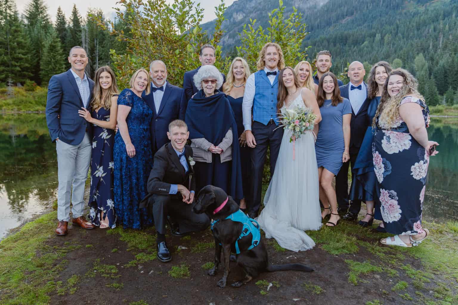 Couple elopes at Gold Creek Pond with family and dog