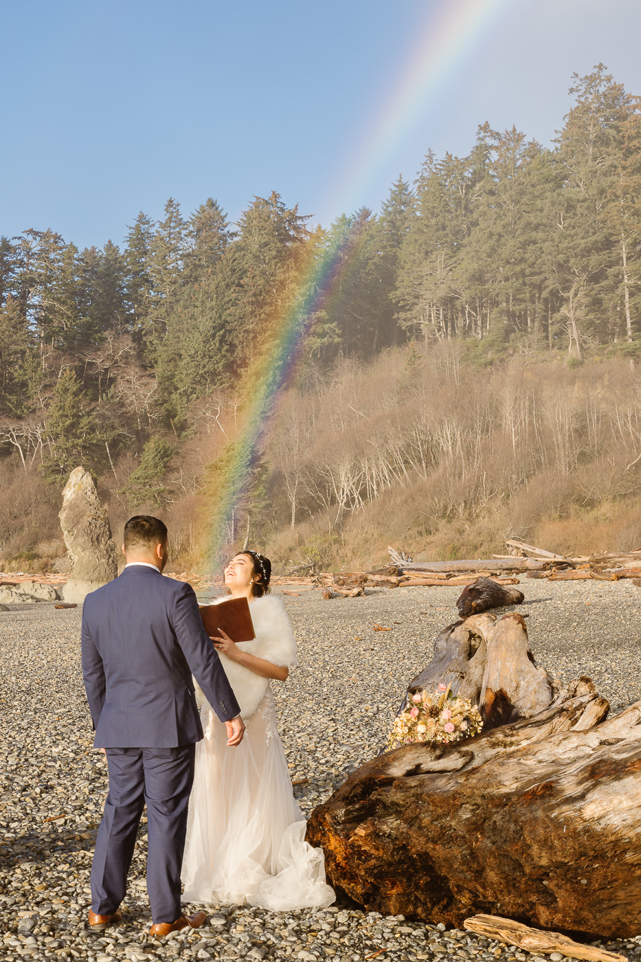 Ruby Beach Elopement with rainbow
